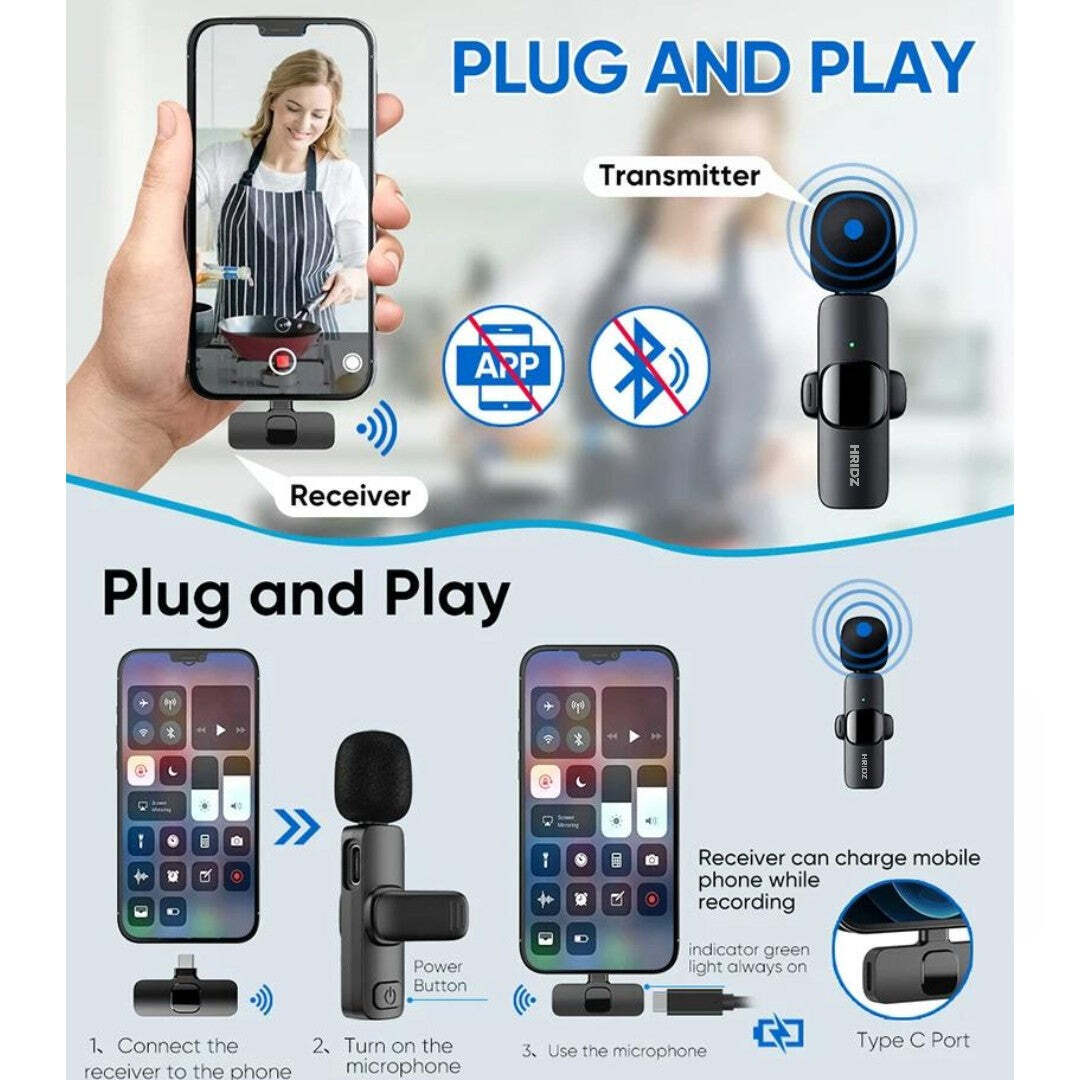 Hridz HZ9 Wireless Rechargeable 2 in 1 Type-C Microphone For Podcast Recording Interview
