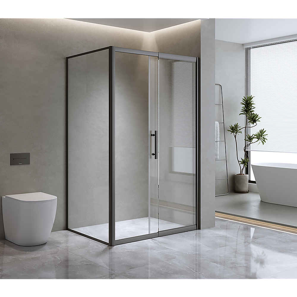 150mm Adjustable (1850x800mm) Single Door Corner Sliding Glass Shower Screen in Black