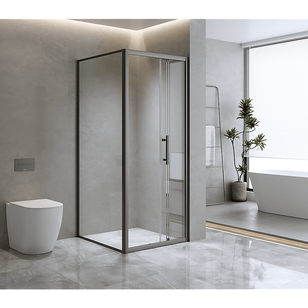 40mm Adjustable Contemporary Corner Sliding Black Shower Screen 120x80cm