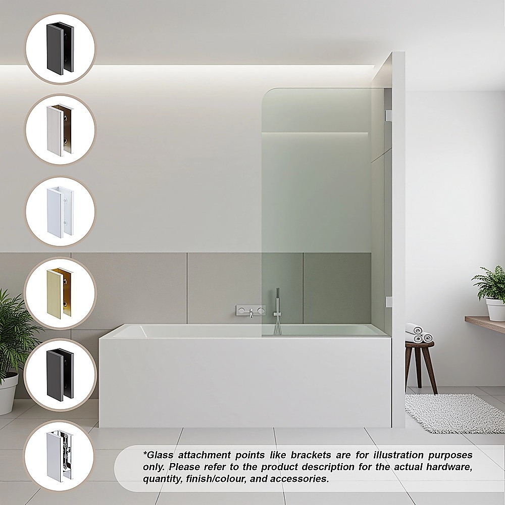 70cm Frameless Glass Bath Screen with U-Brackets - Black