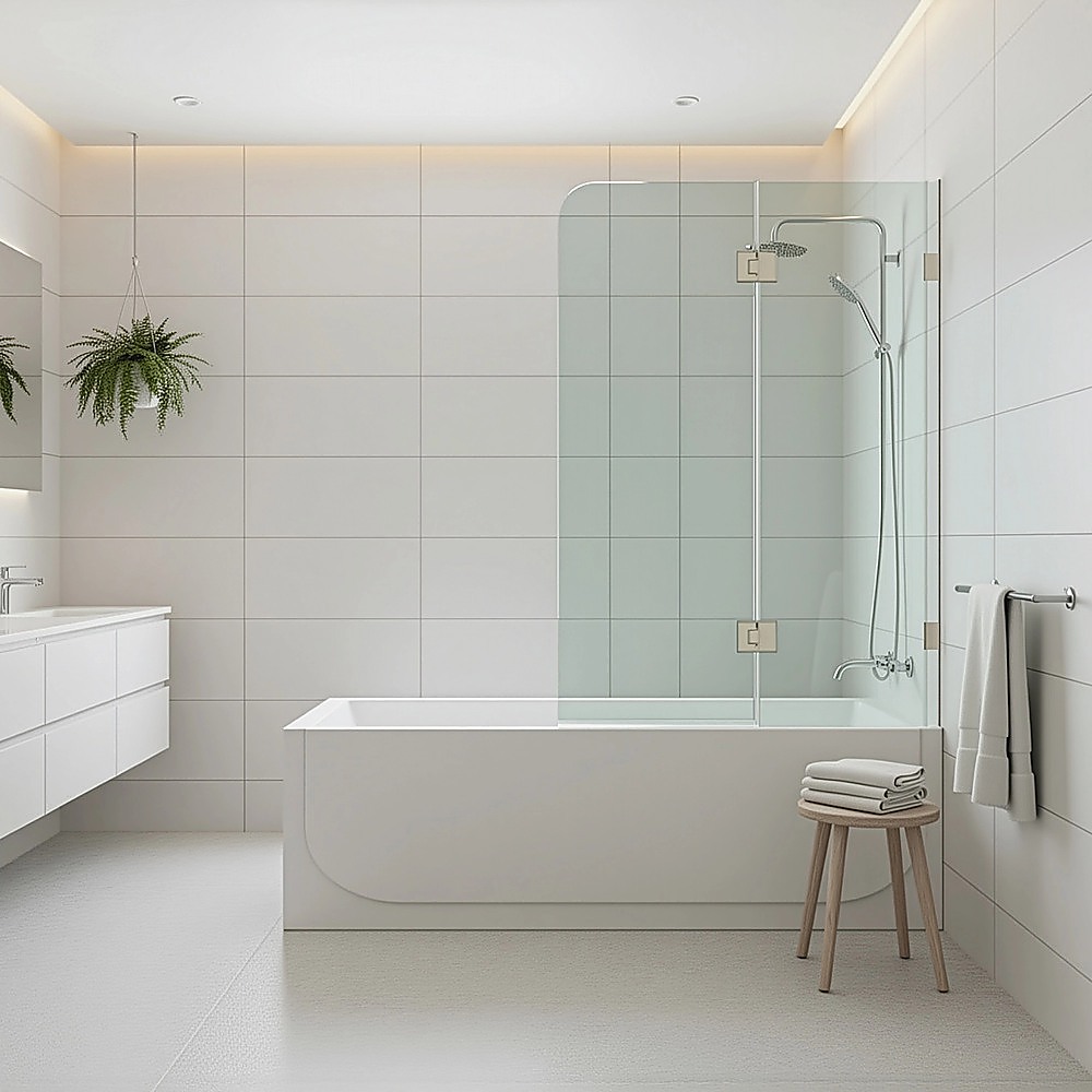 100cm Frameless Glass Bath Screen – Stainless Steel F-Brackets in Chrome