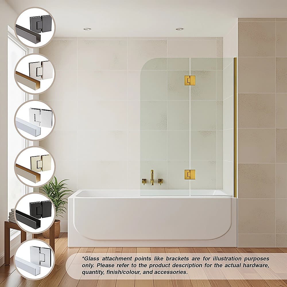 120cm Frameless Glass Bath Screen – Wall Channel with Stainless Steel Hinges in White Finish