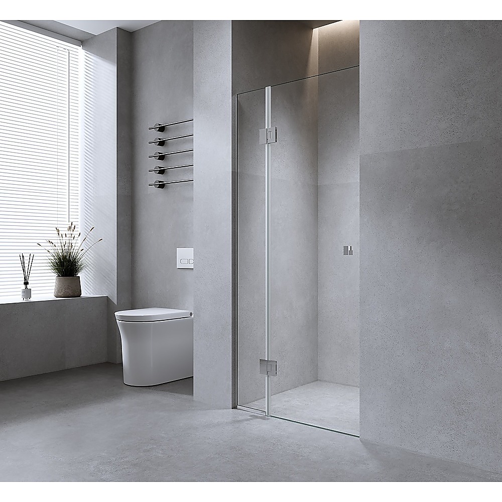 100cm Wall to Wall Frameless Shower Screen – Gold Wall Channel , SS Hinges & Square Knob Handle