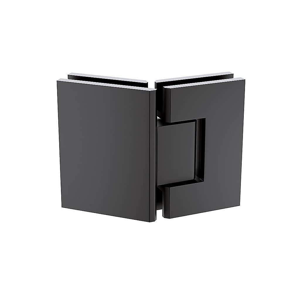 90cm Frameless Diamond Shower Screen – Channels with Brass Hinges in Black, Square Knob Handle