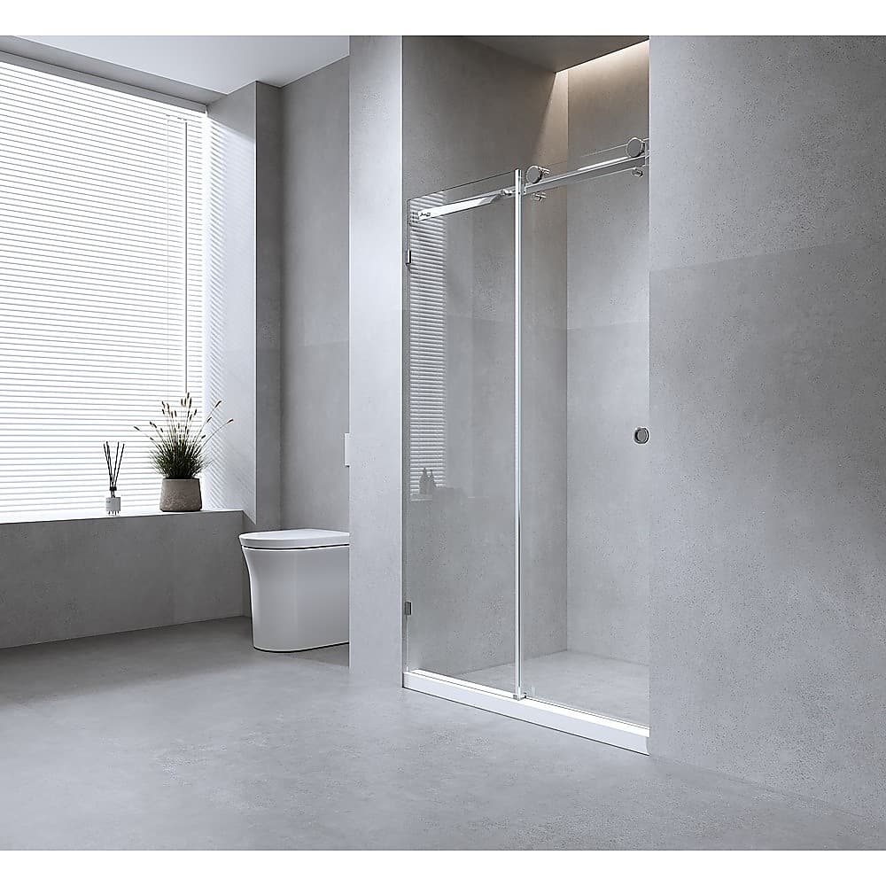 180cm Frameless Glass Sliding Shower Door – With Chrome Rail and U-Brackets for Modern Bathrooms