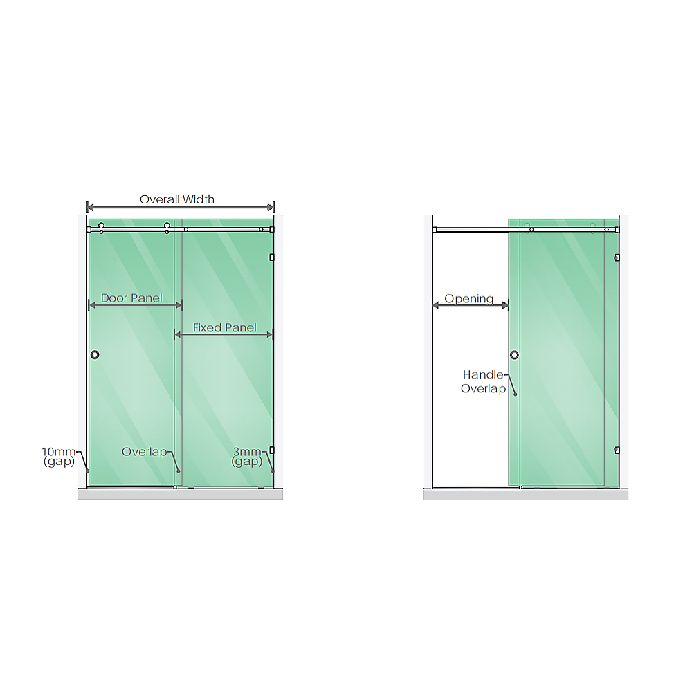 150cm Frameless Glass Sliding Shower Door – With Nickel Rail and U-Brackets for Modern Bathrooms