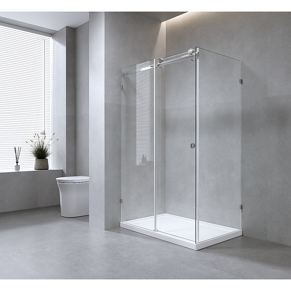150x90cm Frameless Glass Sliding Corner Shower – With Gold Rail and U-Brackets for Contemporary Bathrooms