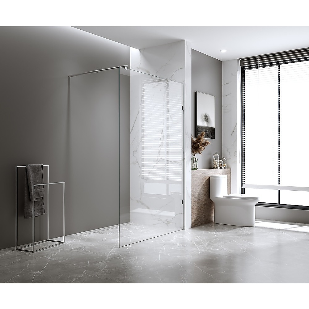 120x210cm Glass Shower Screen with Nickel F-Brackets and Floor F-Bracket