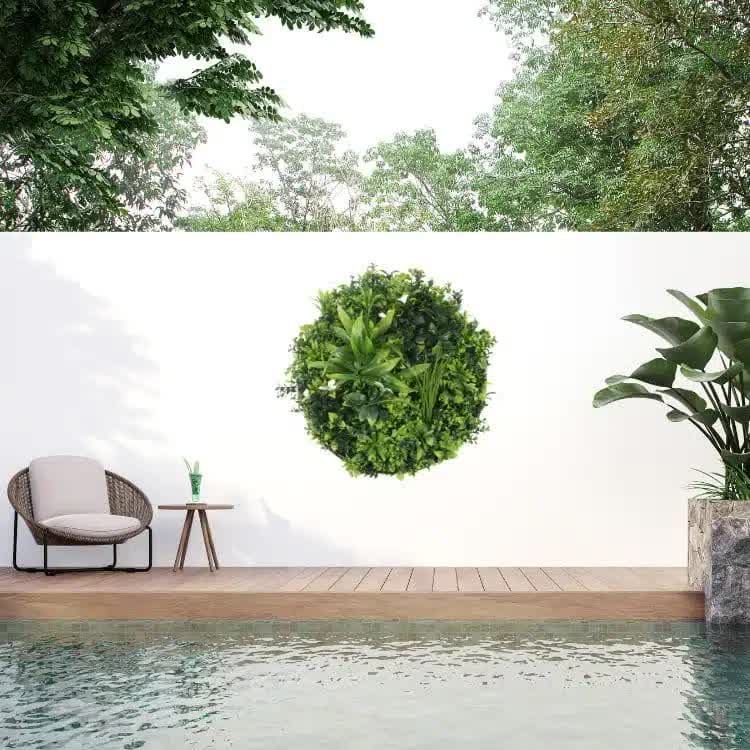 Slimline Flowering White Artificial Green Wall Disc UV Resistant 100cm (White Frame)