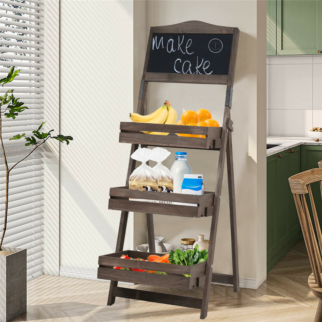 3-Tier A-Frame Wooden Sidewalk Sign Chalkboard With Display Shelf Planter Stand