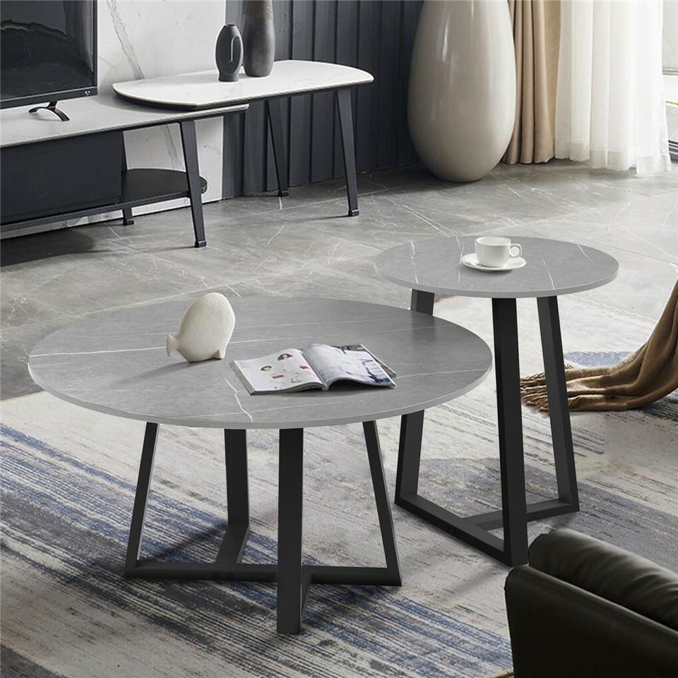 Set of 2 Grey Sintered Stone Tables