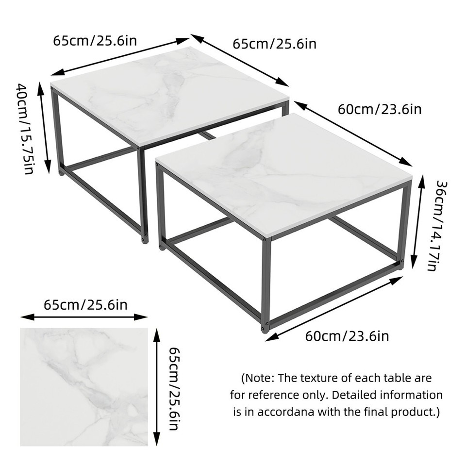 Marble Nesting Coffee Table Side End Tables Bedside Furniture with Solid Metal Frame