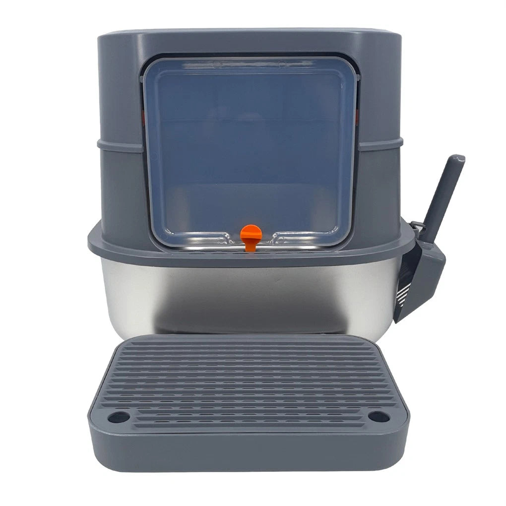 P&P Jumbo Stainless Steel Cat Litter Box for Multi-Cats Large Toilet Box with Removable Lid