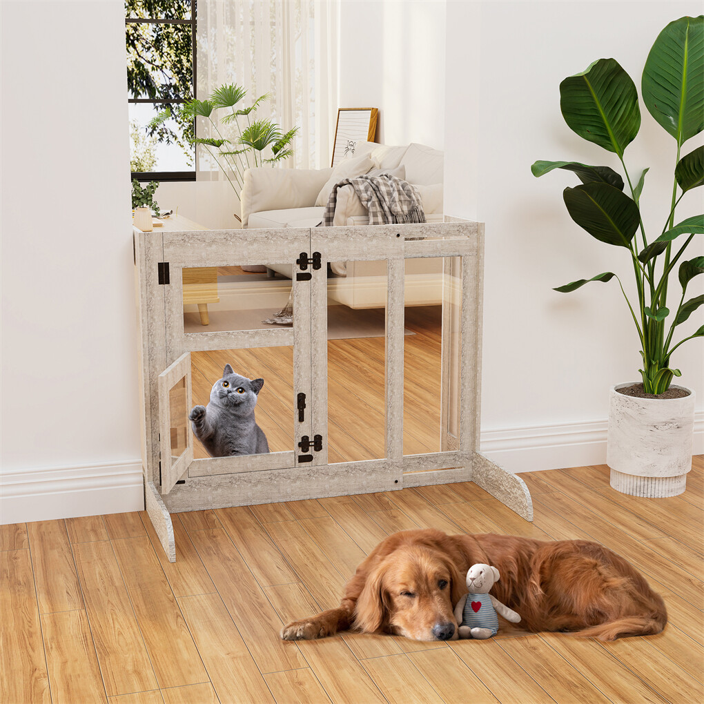 32" Tall Dog Door Gate Freestanding Adjustable Pet Barrier Gate Doorways Stairs