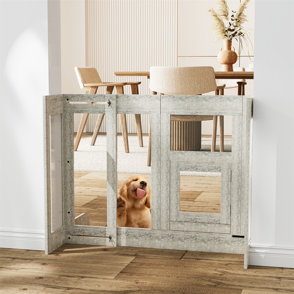32" Tall Dog Door Gate Freestanding Adjustable Pet Barrier Gate Doorways Stairs