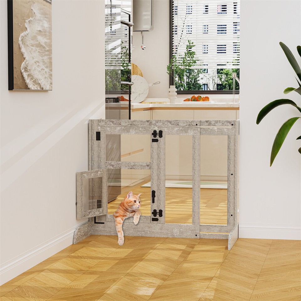 32" Tall Dog Door Gate Freestanding Adjustable Pet Barrier Gate Doorways Stairs