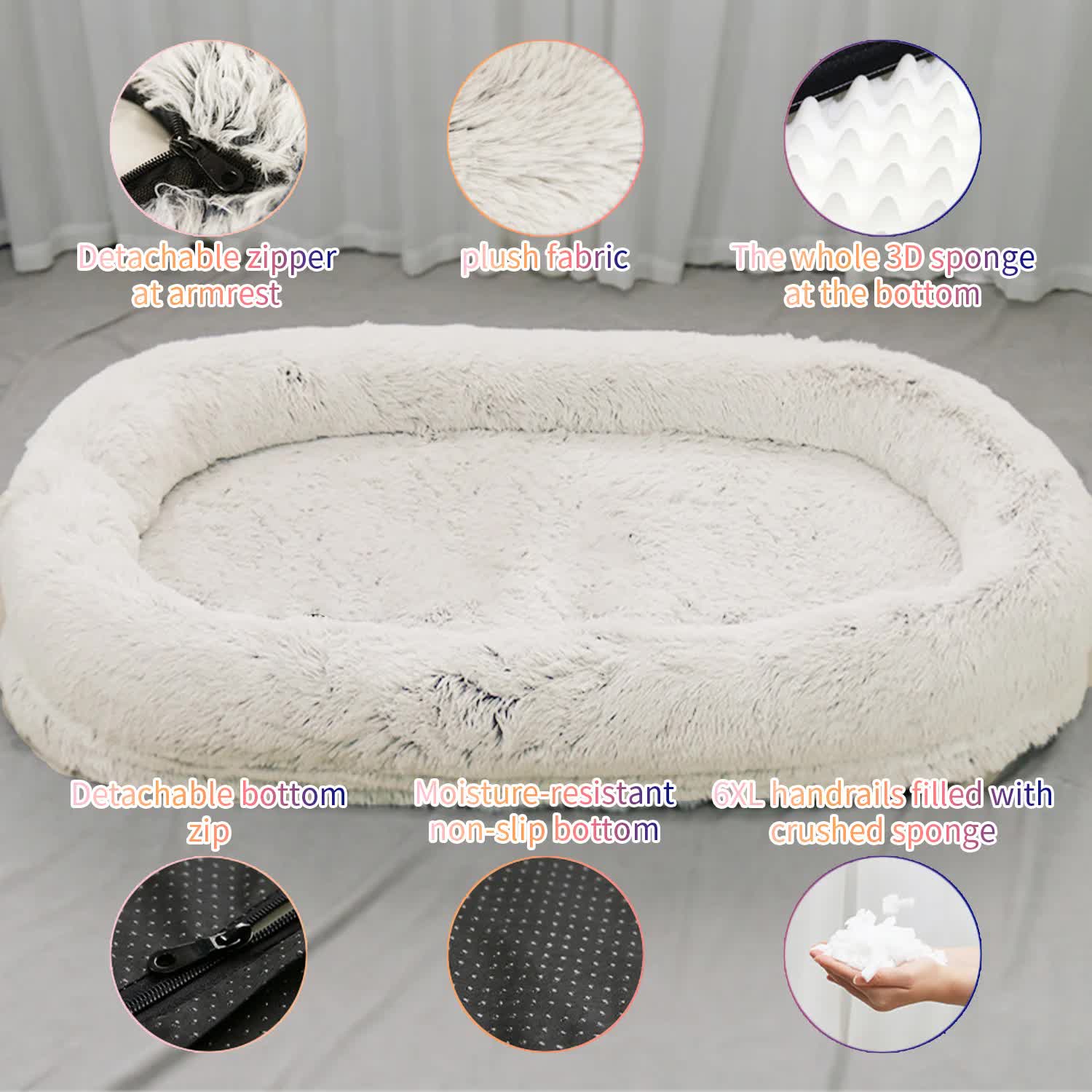 Fluffy Donut-Shaped Pet Bed- Soft, Cozy, and Anti-Anxiety for Dogs and Cats, Machine Washable khaki Size:M 75*55*18cm