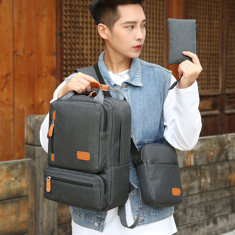 3-Piece Blue Travel Backpack Set - Stylish Multi-Functional Backpack, Shoulder Bag & Pouch for Men & Women