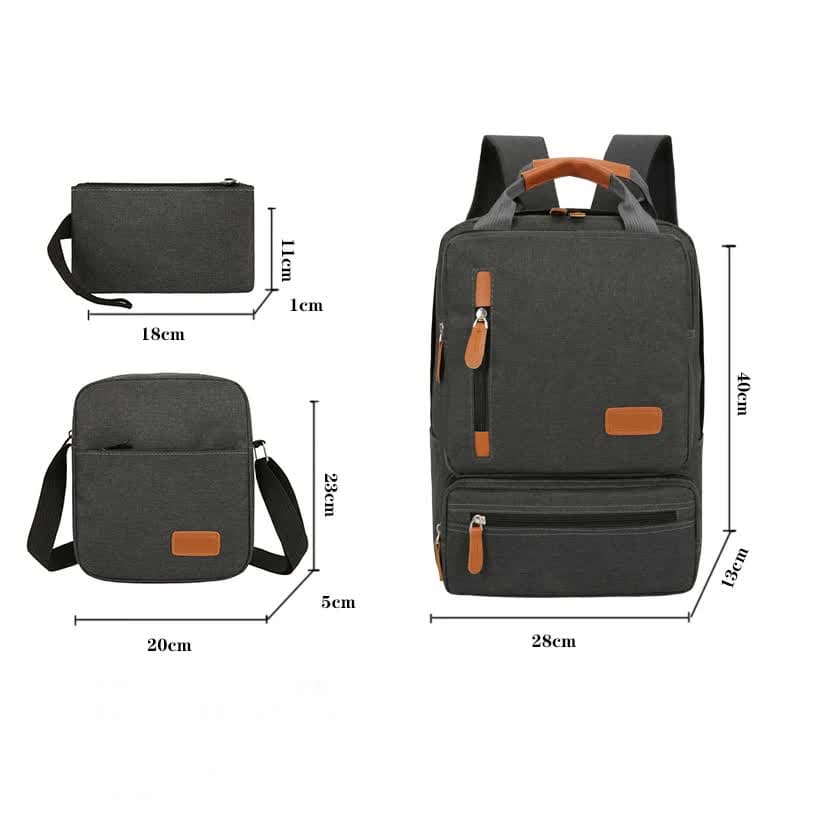 3-Piece Travel Backpack Set Multi-Functional Backpack Shoulder Bag Pouch Blue