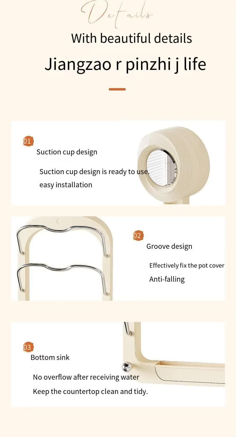 Wall-Mounted Pot Lid Organizer Rack Kitchen Storage Holder Adhesive Mount 31.5 x 20.8 x 3.5 cm