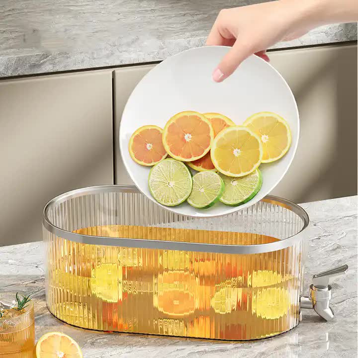 Elegant White Refrigerator Cold Water Dispenser - 5.3L Fruit Tea Jug with Tap for Home Beverages