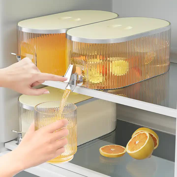 Elegant White Refrigerator Cold Water Dispenser - 5.3L Fruit Tea Jug with Tap for Home Beverages
