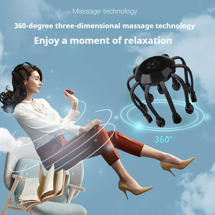 Black Upgraded B model [5 modes + vibration + timing + red light] Multifunctional Electric Head Massager with 14 Nodes- Scalp Stress Relief