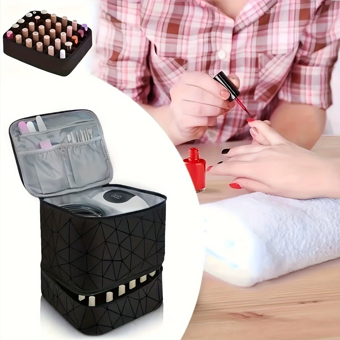 PVC Cosmetic Bag Large Capacity Portable Nail Polish Storage Case with Dividers Sliver