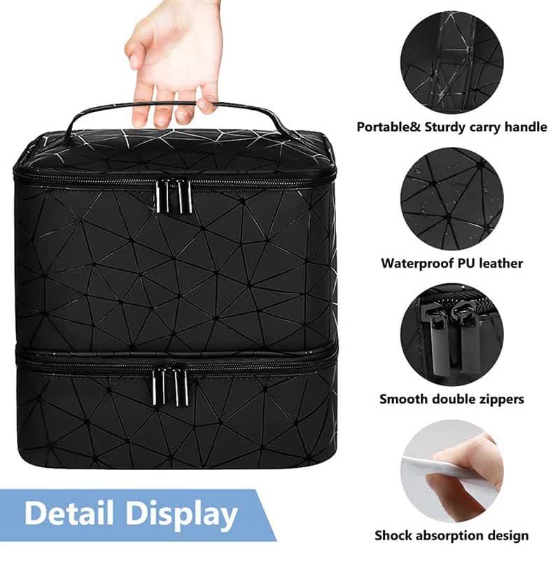 PVC Cosmetic Bag Large Capacity Portable Nail Polish Storage Case with Dividers Sliver