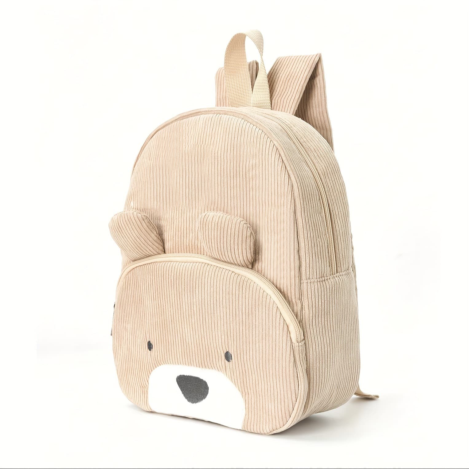 Bear Backpack Soft Corduroy Material Adjustable Straps Beige