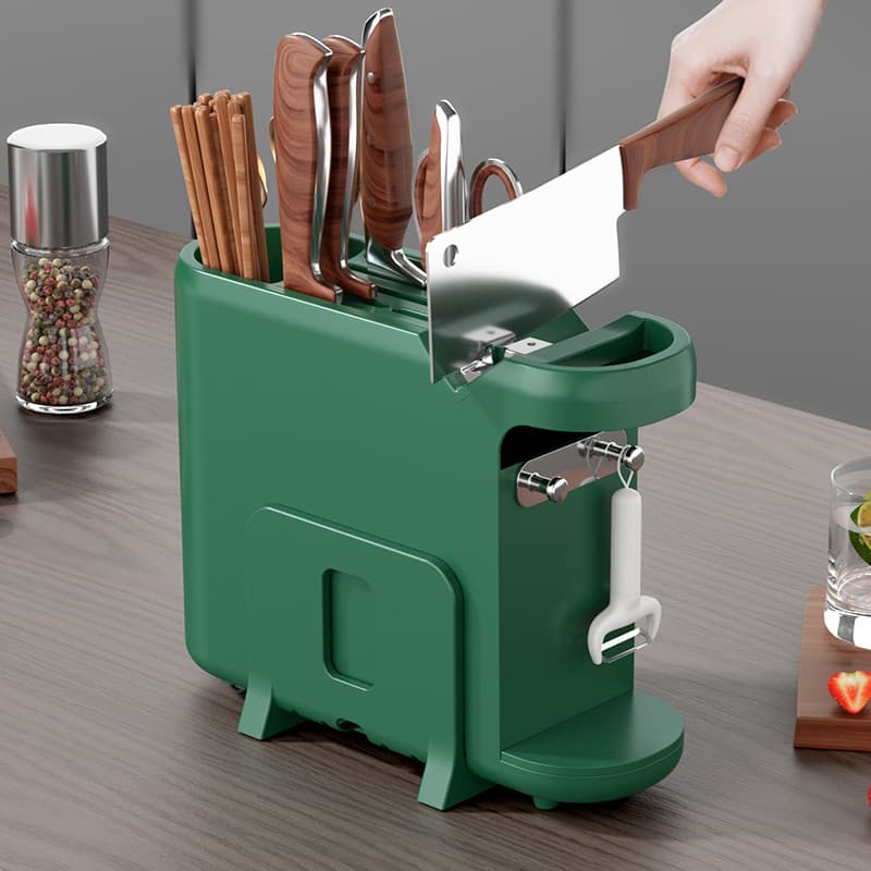 Kitchen Knife Rack Multifunctional Storage with Built-in Sharpener Compact Size Green