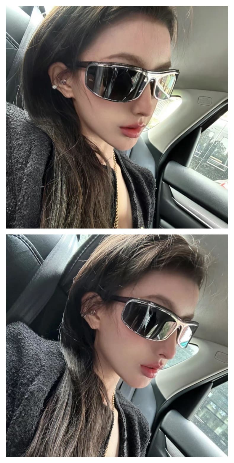Cat Eye Sunglasses UV Protection Glare-Blocking Trendy Curved Design Grey Lenses Brown Rim