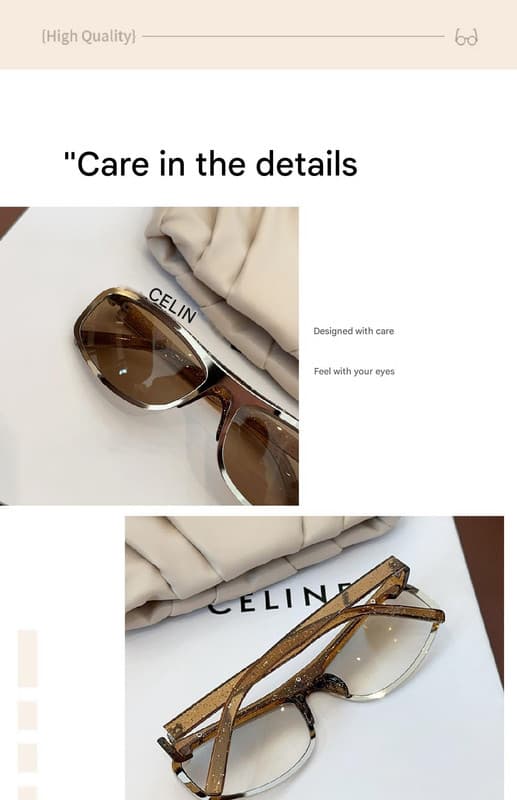 Cat Eye Sunglasses UV Protection Glare-Blocking Trendy Curved Design Grey Lenses Brown Rim