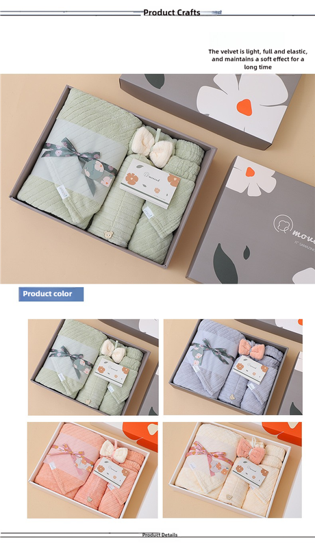 Beige Soft Coral Fleece Towel and Bath Towel Gift Set - 5-Piece Luxurious Absorbent Set