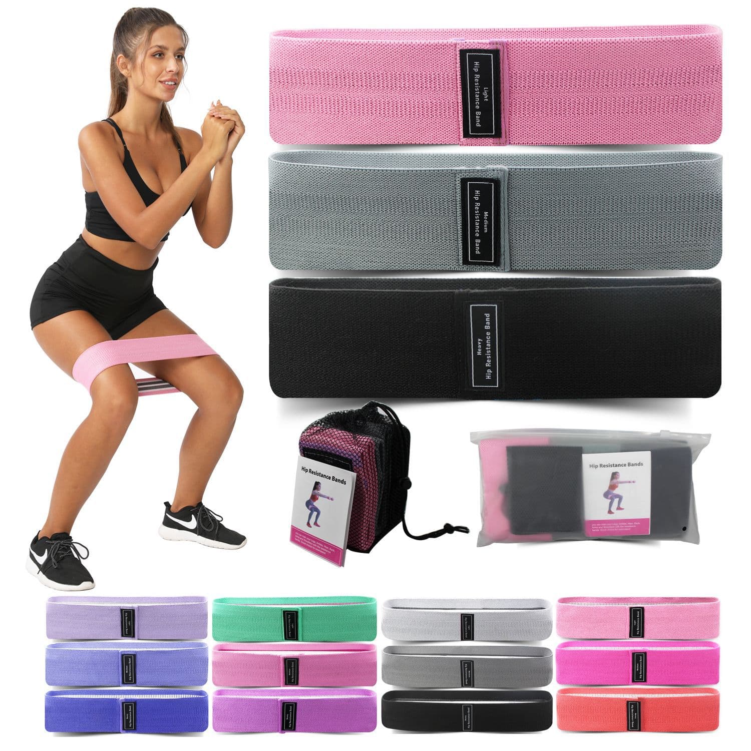 Fabric Resistance Bands Set 3 Levels Non-Slip Hip Bands for Strength Training Red Colour Scheme