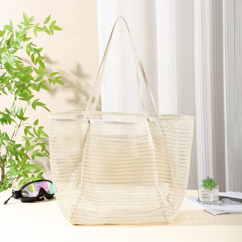 2 pcs Milky Casual Mesh Tote Bag - Shoulder Bag for Beach & Travel 35x17x37cm