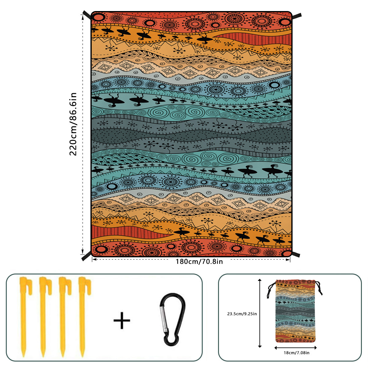 Style STD-001-23 Colorful Quick Dry Beach Mat Sand Proof Waterproof Outdoor Picnic Blanket - Compact & Lightweight
