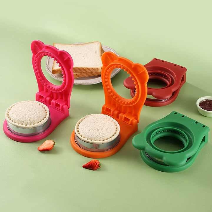 3 Pcs Round Sandwich Cutter & Sealer with Full Hand Guard Safe Design Rose Red