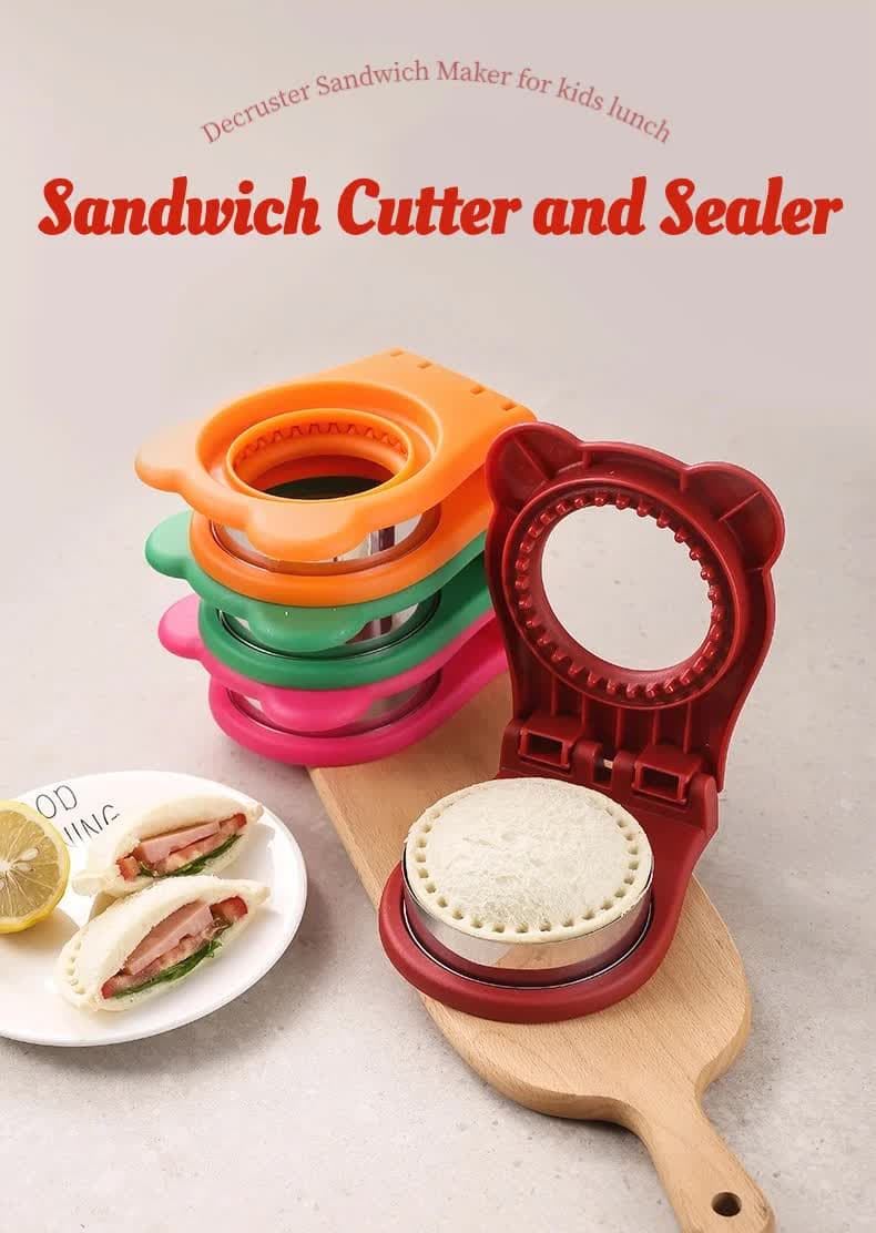 3 Pcs Round Sandwich Cutter & Sealer with Full Hand Guard Safe Design Rose Red
