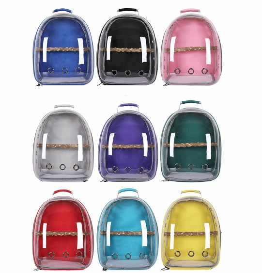 Black Stylish Transparent PVC Pet Carrier Backpack - Large Capacity, Multi-Use for Birds & Cats(Including Wooden Stick)