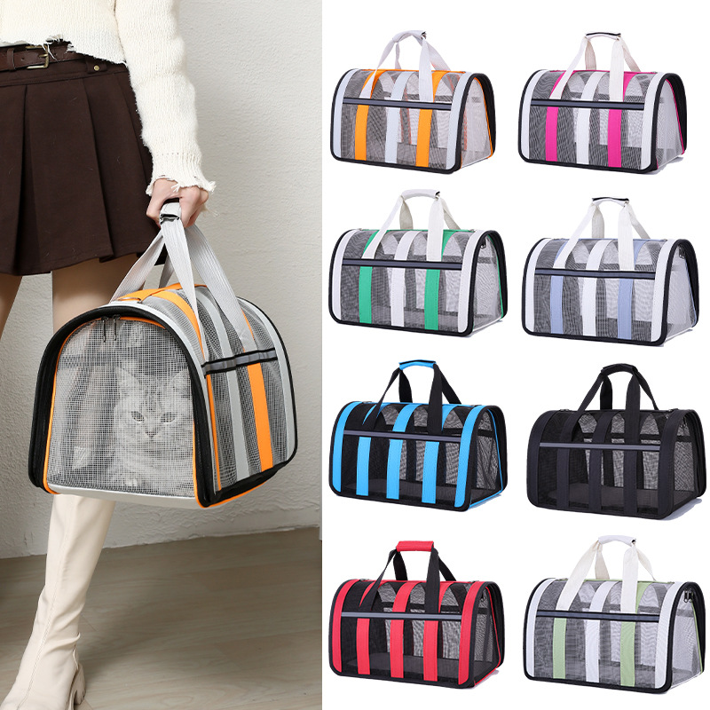 Size M Orange And Grey Foldable Pet Carrier Bag - Lightweight, Breathable, and Spacious for All Seasons