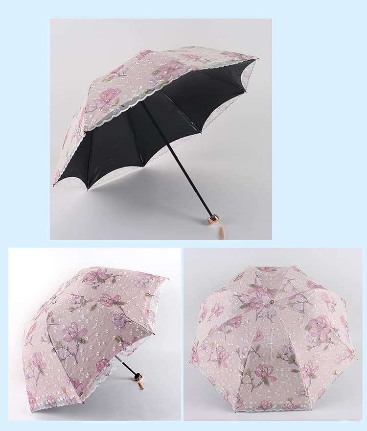 UV Protection Tri-Fold Lace Parasol Elegant Design Pink