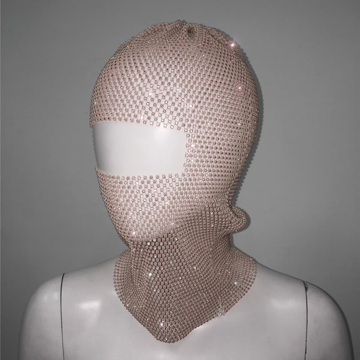 Glitter Rhinestone Face Balaclava Trendy Design 37cm Black with Rhinestone Accents