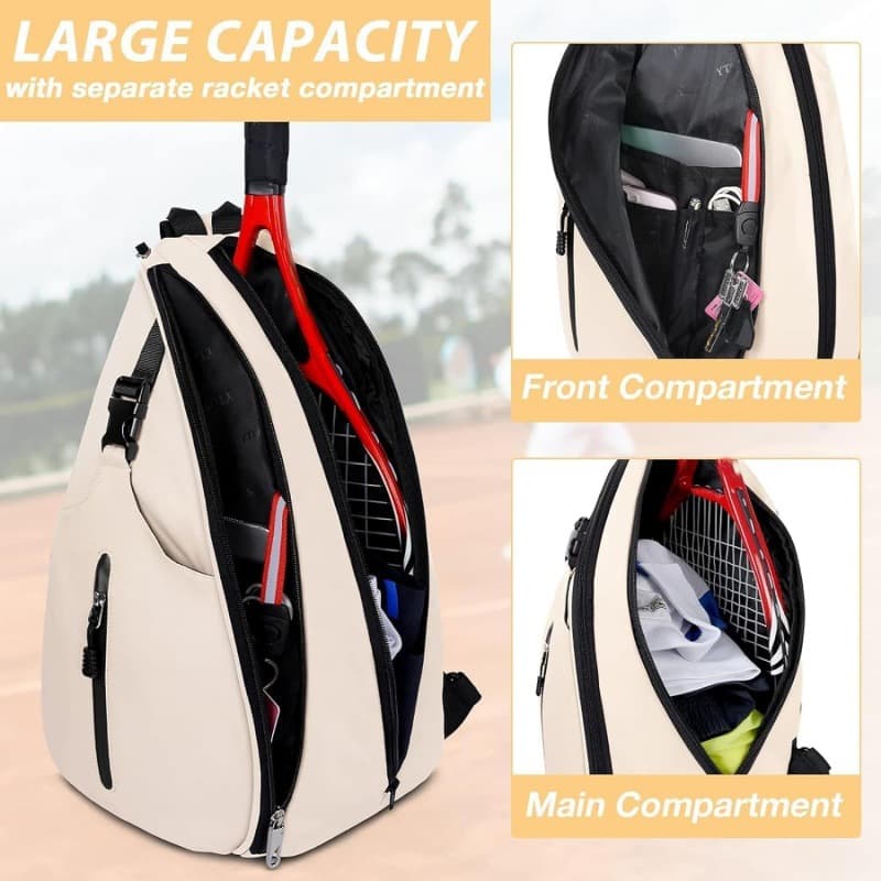 Badminton Tennis Backpack Multi-Racket Sports Bag Adjustable Shoulder Strap Beige