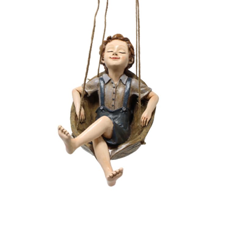 Garden Ornament Walnut Boy Swing Resin 20.5x11x12.5cm Charming Hanging Decor for Trees Patios