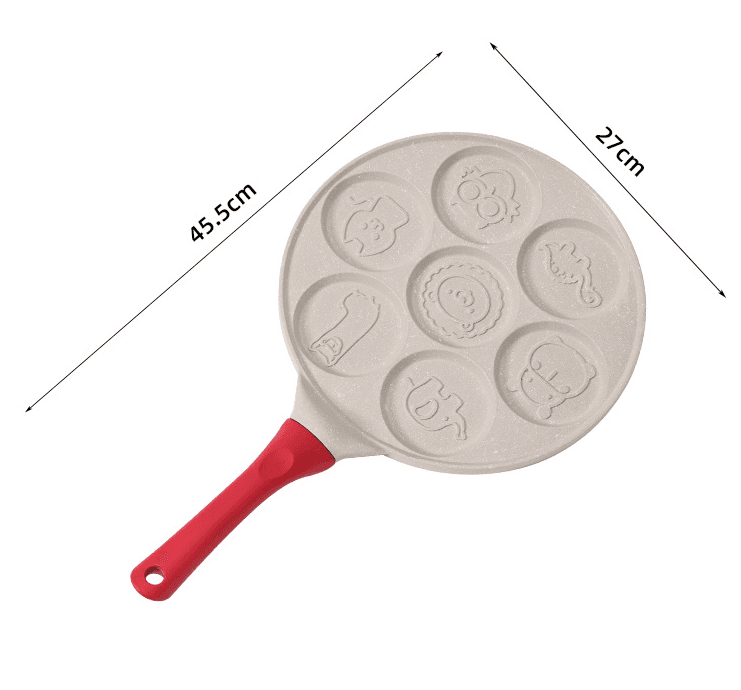 Non-Stick Pancake Pan 7-Hole Fun Shapes 27cm Beige with Wood Grain Handle