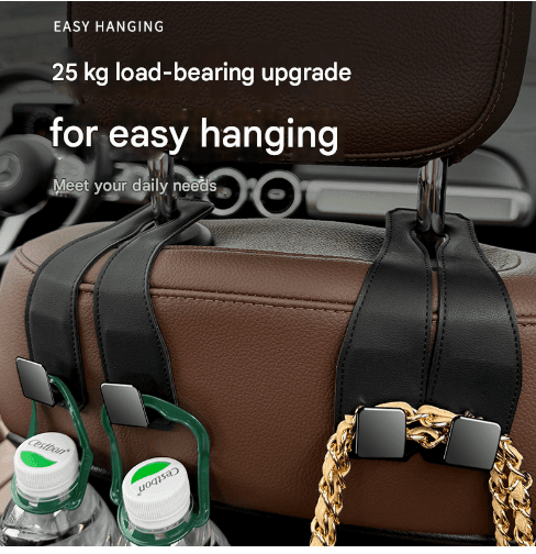 Car Headrest Hooks Heavy Duty 4 Hook Set PU Leather Organizer Red Brown