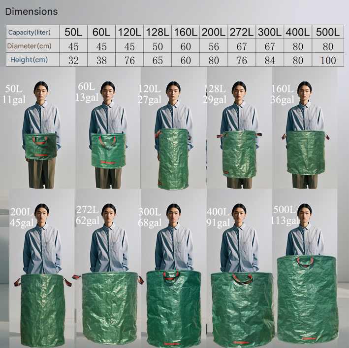 500L (Calibre80*100cm) Zip Version Heavy Duty Collapsible Garden Waste Bags (Set of 2) - Large Reusable Yard Leaf Bin