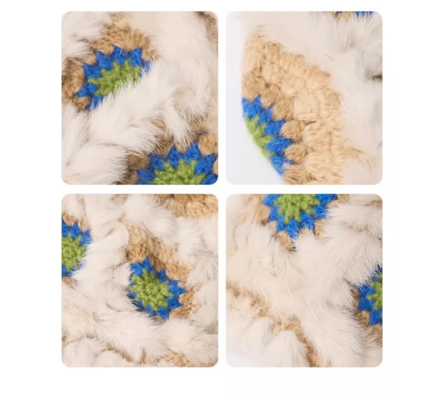 Plush Floral Bucket Hat Warm Crocheted Winter Hat 55-59cm White Yellow