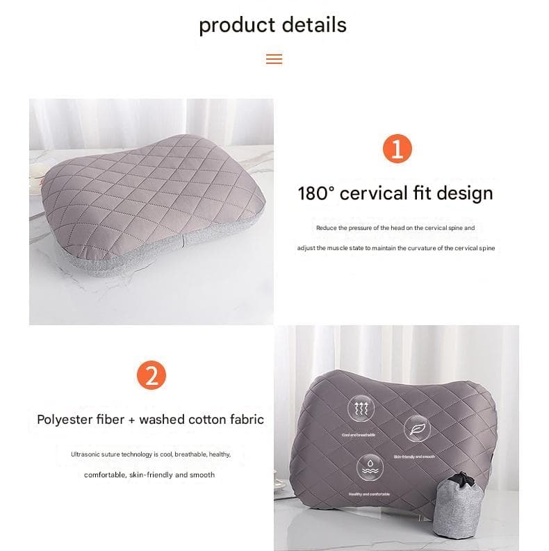 Inflatable Camping Pillow Lightweight 46x32x12cm Orange